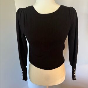 Skies Are Blue Elegant Black Knit Top with Pearl Buttons